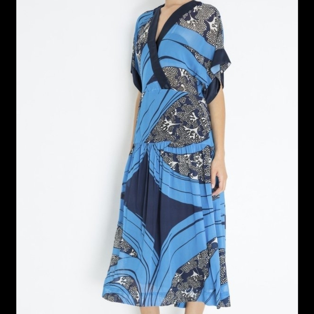 Warm NY Daize Blue Wacky Wave Midi Dress Size 1, small - Picture 2 of 5